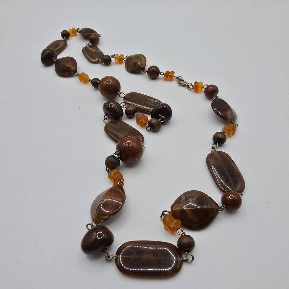Handmade Brown Beaded Necklace Plastic Earthy Boho Statement‎ Jewelry